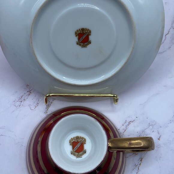 Shafford tea cup & saucer lusterware, red and gold, hand painted teacup, Japan - Picture 3 of 10